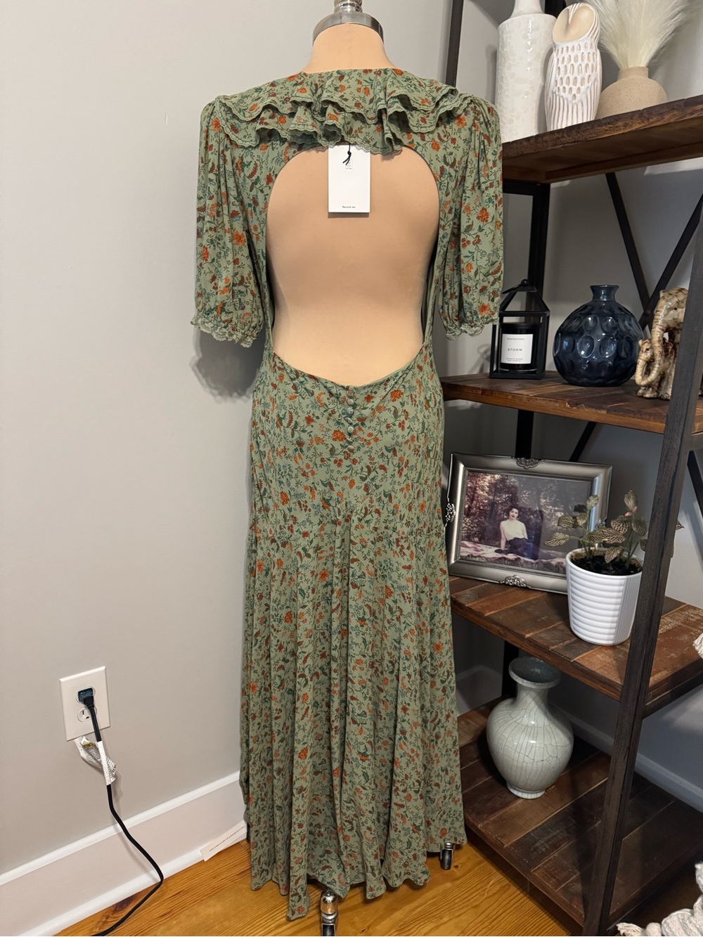 Reformation Evra Ponderosa Dress Green Floral Ruffle Lace Trim SZ US 12 NWT - Picture 5 of 16